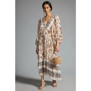 NWD By Anthropologie V-Neck Long-Sleeve Maxi Dress Size MP Petites Neutral